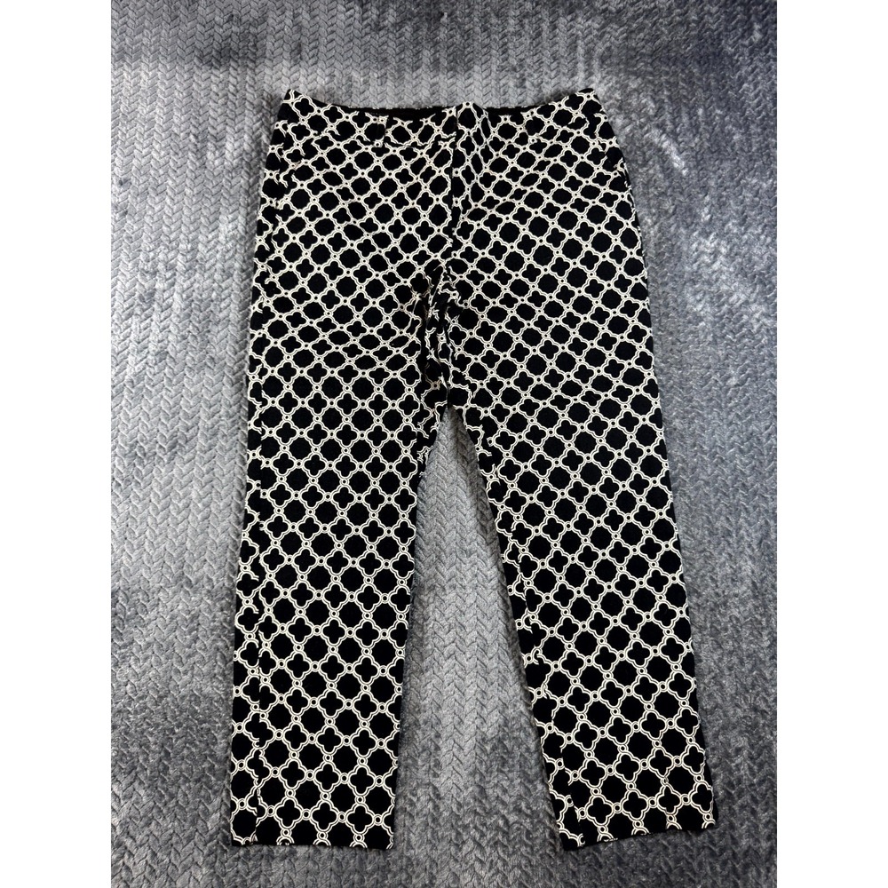 Talbots Hampshire Ankle Pants Womens 14P Black White Geometric Lattice Jacquard